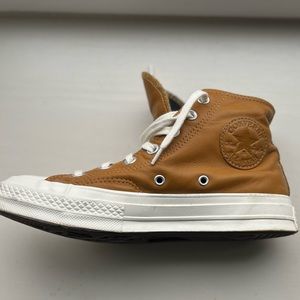 Converse High Top Chuck Taylors - Personalized Tan Leather - size 7.5 women’s